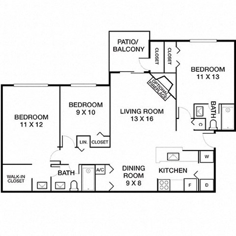 3 Bed 2 Bath Arbor Floorplan